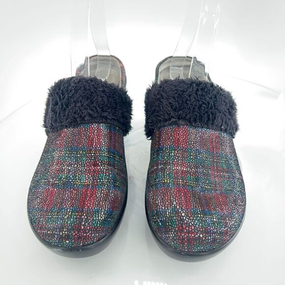 Alegria Women's Isabelle Mule Size 37 7 Tartan Leather Red Lines Slip On Comfy - Picture 4 of 14